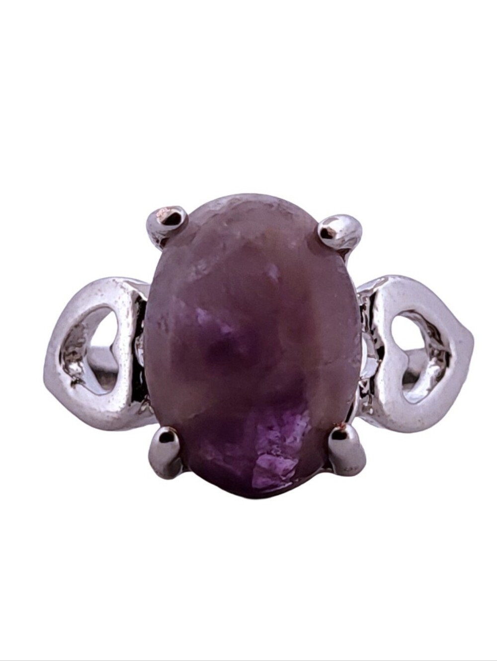 Oval Amethyst Heart Silver Ring, Size 8.5 401